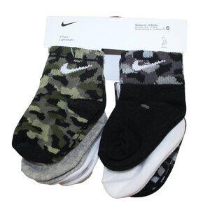 Nike Baby Ankle Socks 6pk Lightweight Black Camo Gray White Boys 6-12 months NWT
